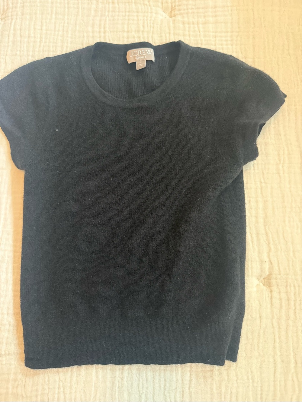 J. Crew Featherweight Cashmere Black Short-Sleeve Crewneck Sweater